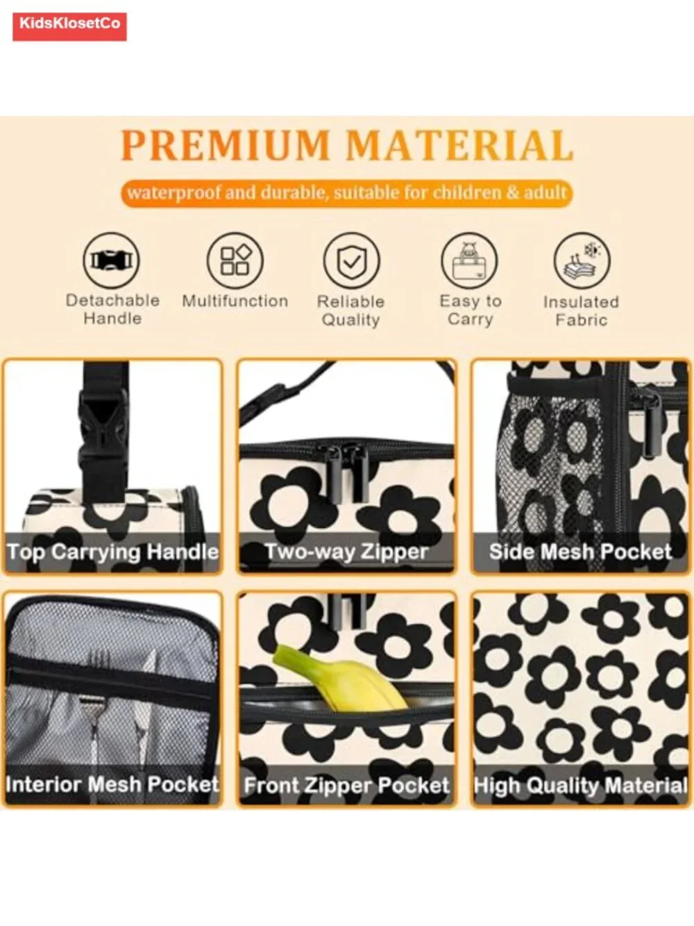 Insulated Lunch Bag Reusable Cooler Tote with Cup Holder Oxford Cloth